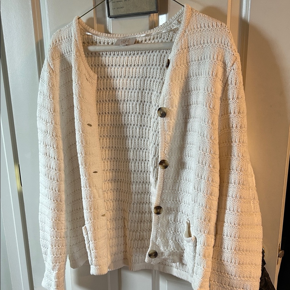 LOFT Off-White Textured Knit Cardigan